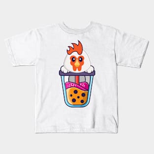 Cute chicken Drinking Boba milk tea. Kids T-Shirt